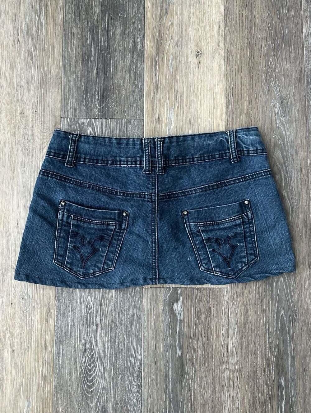 San Francisco Reworked Denim Micro Mini Skirt Size 9 Y2K Grunge Raw Hem